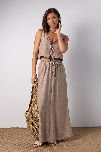 Ensemble Jupe Midi et Top Femme - Style Vintage - Nœud & Dentelle - Col V - Streetwear Chic