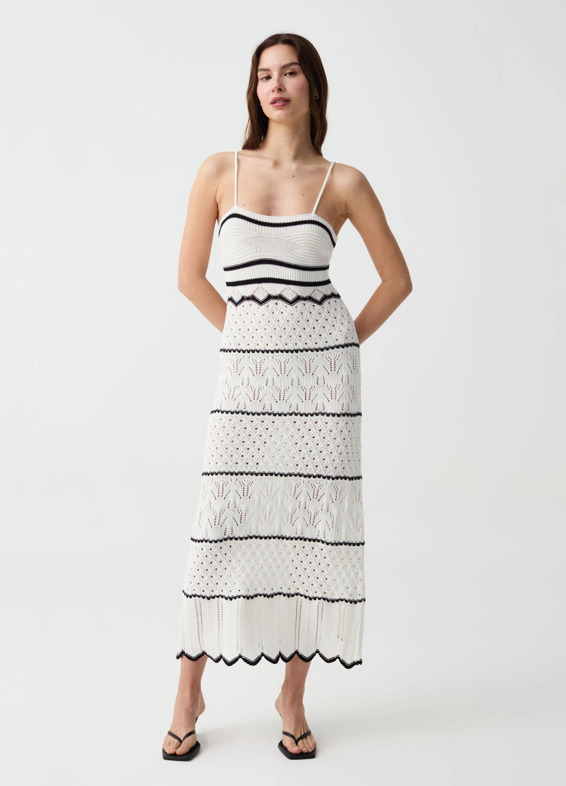 Robe à bandoulière tricotée de couleur contrastée pour femmes