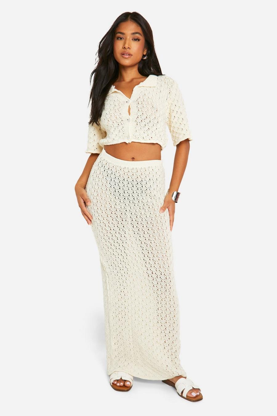 Ensemble Chic Plage Haut Transparent en Maille + Jupe Longue Fendue