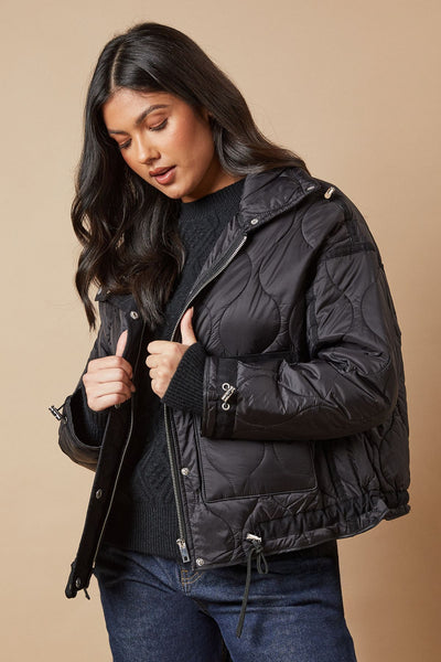 Veste matelassée femme beige – Col montant & cordons ajustables