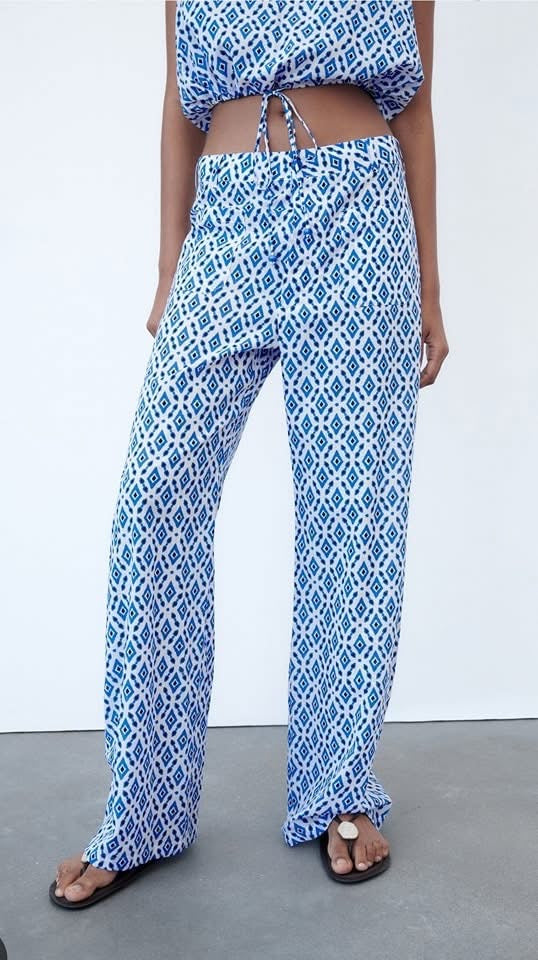 Ensemble Femme - Haut à Col Rond Sans Manches et Pantalon Long Taille Haute à Motif à Carreaux - Mode Été