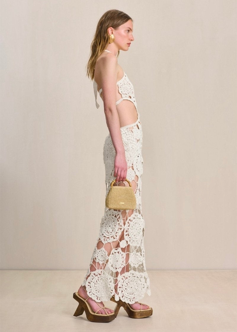 Robe longue en maille à découpes et col licou Camille