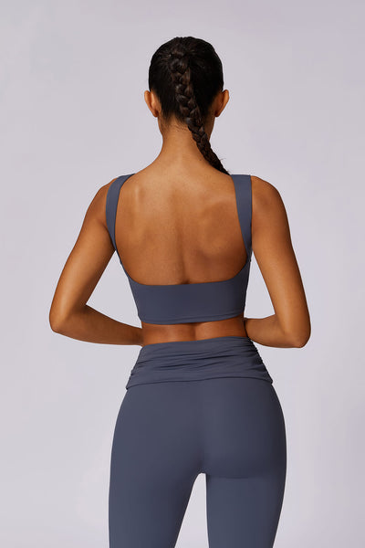 Yogasæt til kvinder - højtaljede leggings og top - sømløst 2-delt sportstøj - træningsdragt