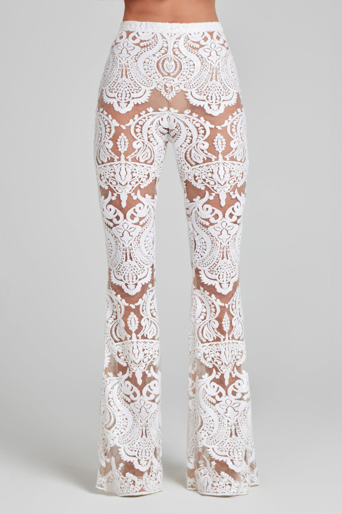 White Lace 2 Piece Set - Cut Out - Sequin Blazer and Flared Pants - Women's Streetwear Outfit