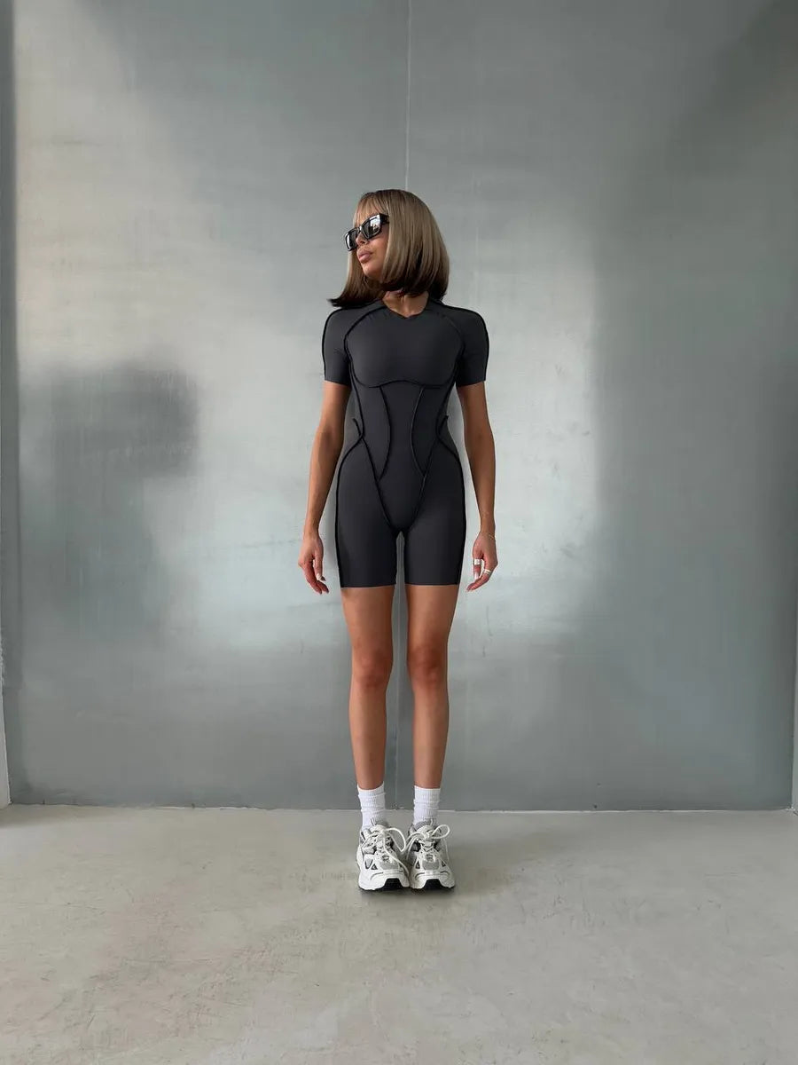 Women's Yoga Jumpsuit - Chest Pad - Leggings - Short Sleeves - Backless - Stretchy Comfort