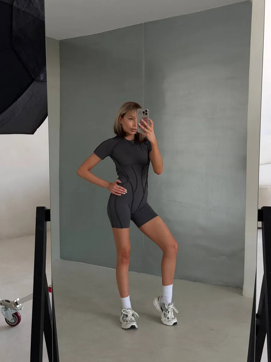 Women's Yoga Jumpsuit - Chest Pad - Leggings - Short Sleeves - Backless - Stretchy Comfort