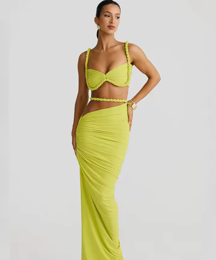 Ensemble Jupe - Haut Dos Nu - Bretelles Ajustables - Tenue Femme Soirée - Élégant et Sexy