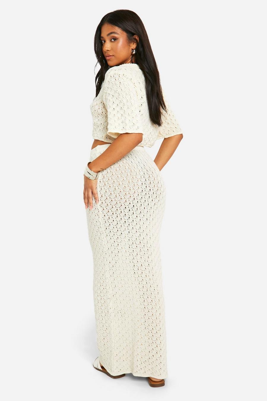 Ensemble Chic Plage Haut Transparent en Maille + Jupe Longue Fendue