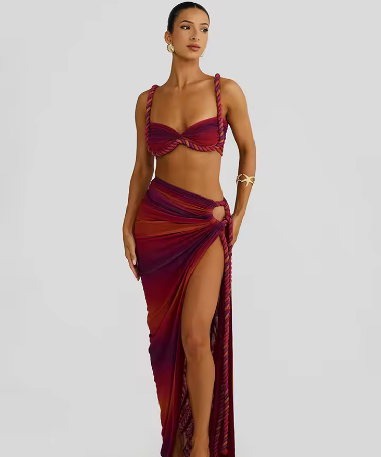 Ensemble Jupe - Haut Dos Nu - Bretelles Ajustables - Tenue Femme Soirée - Élégant et Sexy