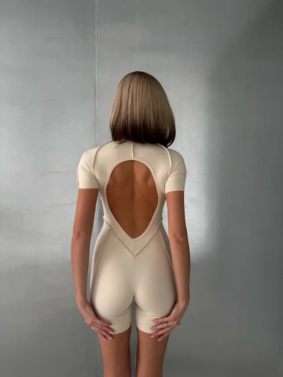 Women's Yoga Jumpsuit - Chest Pad - Leggings - Short Sleeves - Backless - Stretchy Comfort