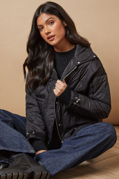 Veste matelassée femme beige – Col montant & cordons ajustables