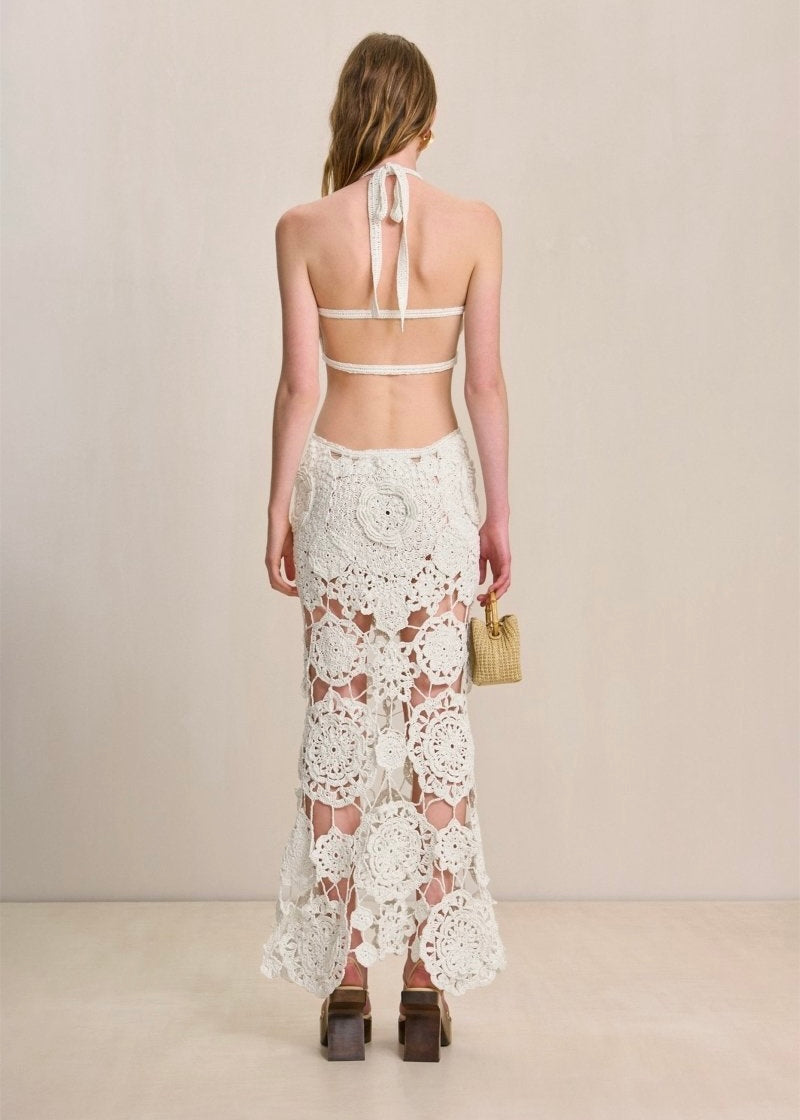 Robe longue en maille à découpes et col licou Camille