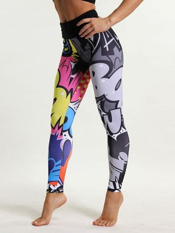 Dame Sports Leggings - Digitalt tryk - Højtalje Push Up - Fitness Leggings - Dame Bukser