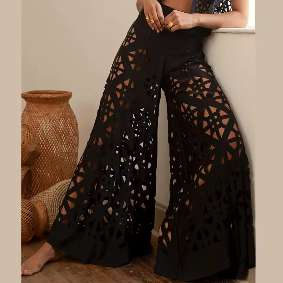 Women's Sexy Pants Set - Bootcut Cutouts - Solid Color - Streetwear Outfit - Women's Jumpsuit