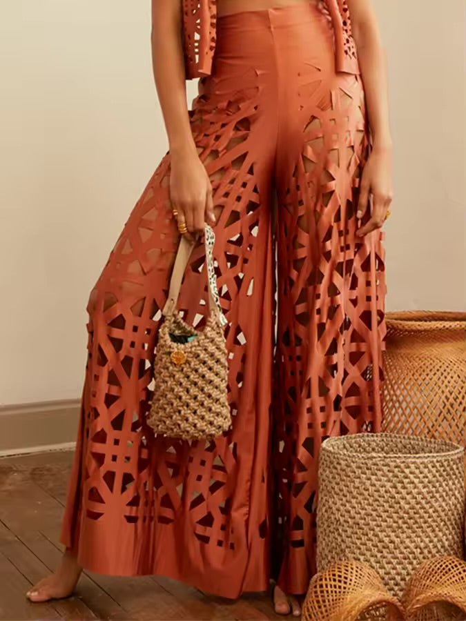 Ensemble Pantalon Sexy Femme - Coupe Bootcut - Découpes - Couleur Unie - Tenue Streetwear - Combinaison Femme