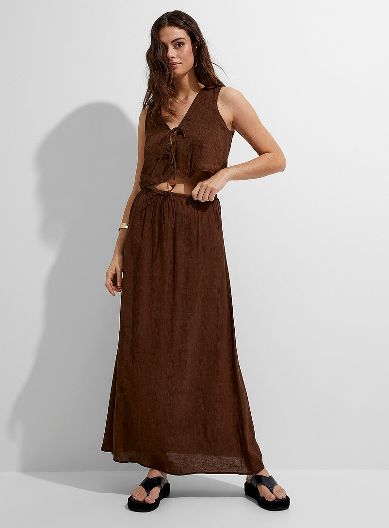 Ensemble Jupe Midi et Top Femme - Style Vintage - Nœud & Dentelle - Col V - Streetwear Chic