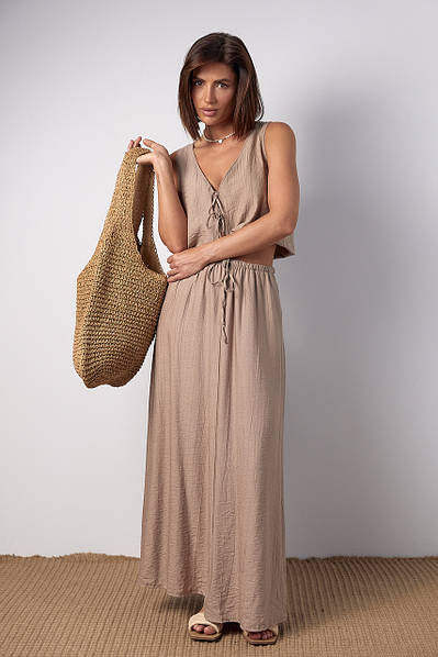 Ensemble Jupe Midi et Top Femme - Style Vintage - Nœud & Dentelle - Col V - Streetwear Chic