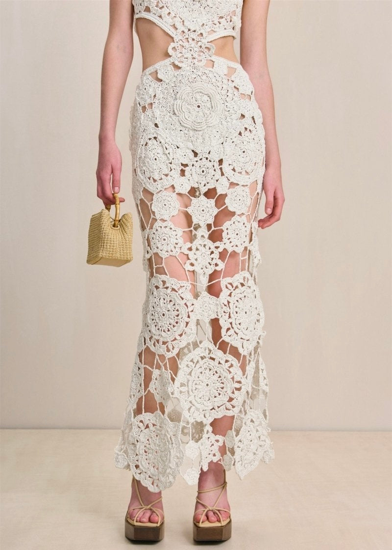 Robe longue en maille à découpes et col licou Camille