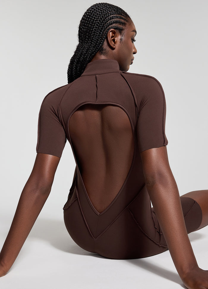 Women's Yoga Jumpsuit - Chest Pad - Leggings - Short Sleeves - Backless - Stretchy Comfort