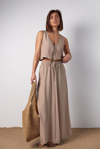 Ensemble Jupe Midi et Top Femme - Style Vintage - Nœud & Dentelle - Col V - Streetwear Chic