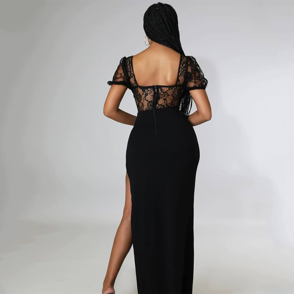 Robe longue fendue en dentelle Socialite