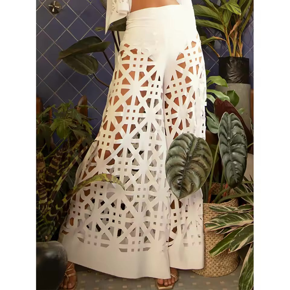 Women's Sexy Pants Set - Bootcut Cutouts - Solid Color - Streetwear Outfit - Women's Jumpsuit