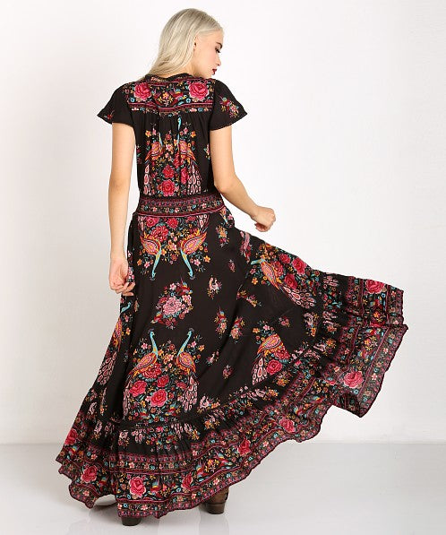 Women's Bohemian Long Dress - Sexy V-Neck - High Slit - Printed Flared Sleeves