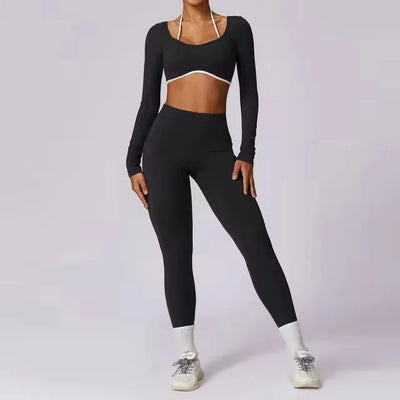 Damesportssæt i 2 dele - Leggings og bh - Rygløs - Hurtigttørrende - Yoga, løb og fitness