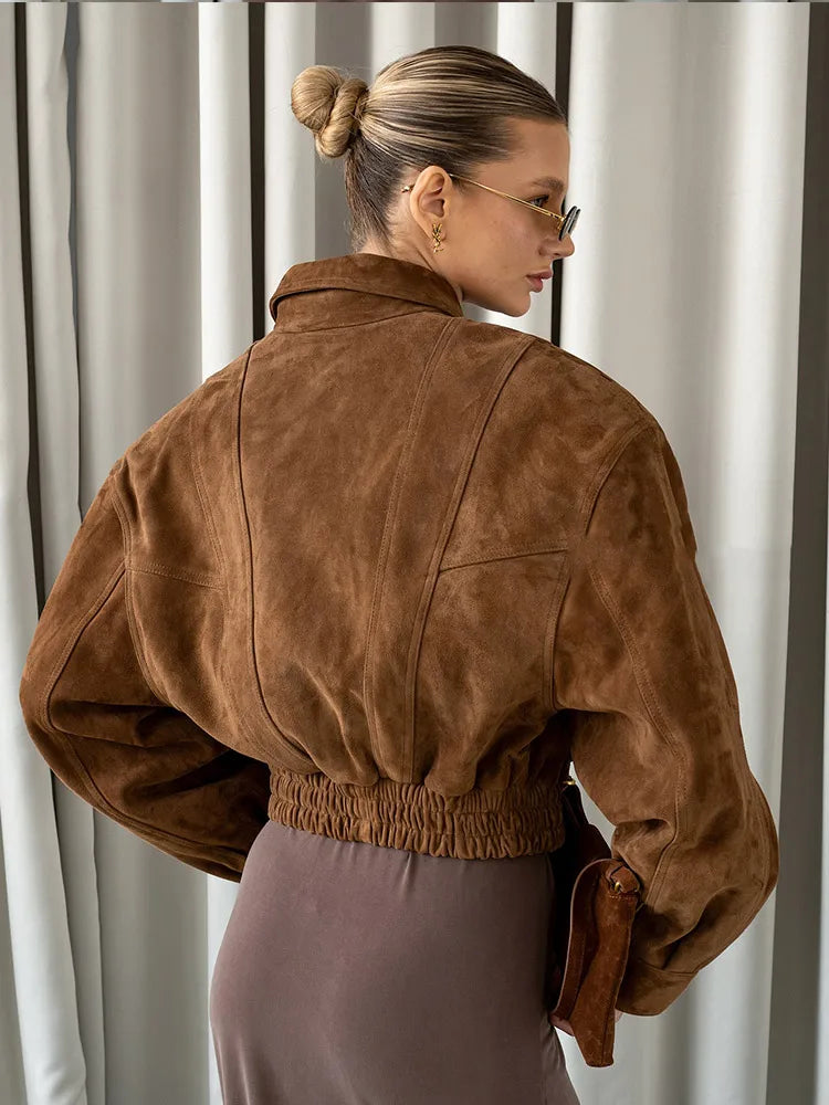 Veste Courte Femme Camel en Suédine – Élégante & Tendance Automne