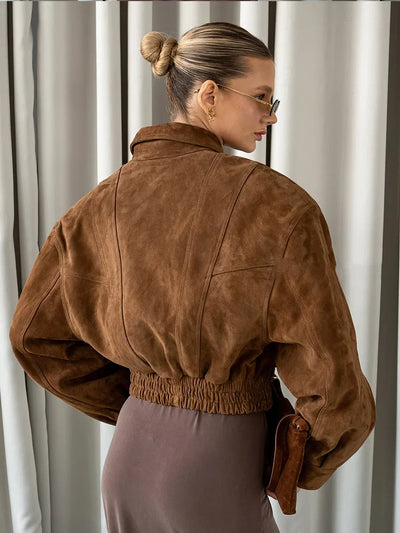 Veste Courte Femme Camel en Suédine – Élégante & Tendance Automne