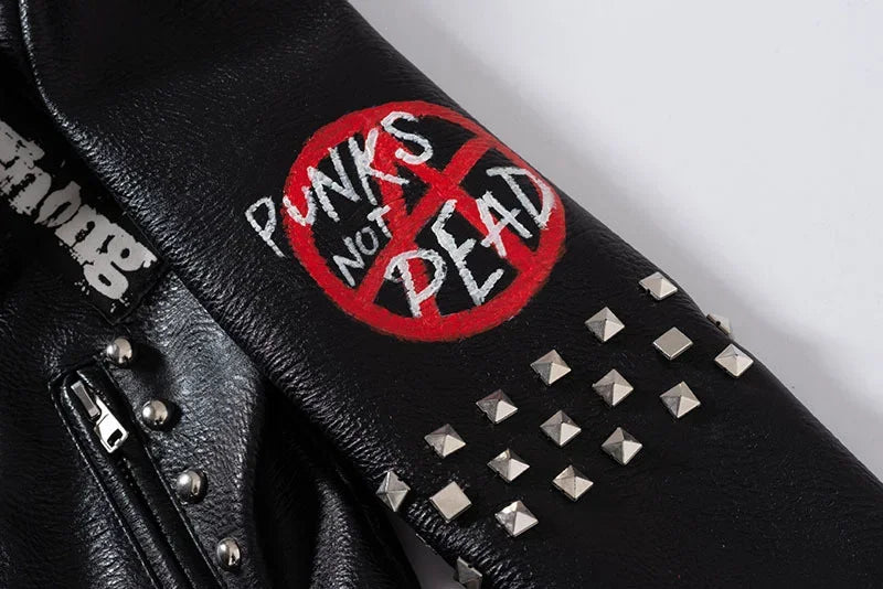 Veste Femme Simili Cuir Noire – Style Punk Rock Graffiti