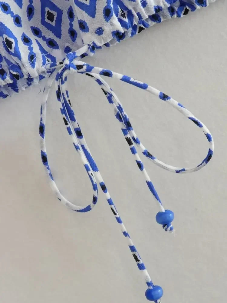 Ensemble Femme - Haut à Col Rond Sans Manches et Pantalon Long Taille Haute à Motif à Carreaux - Mode Été