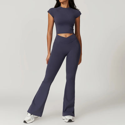 Damesportssæt i 2 dele - Udstrakte leggings &amp; croptop - Yoga- og fitnessoutfit - Åndbar - Slim Fit e mon
