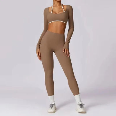 Damesportssæt i 2 dele - Leggings og bh - Rygløs - Hurtigttørrende - Yoga, løb og fitness