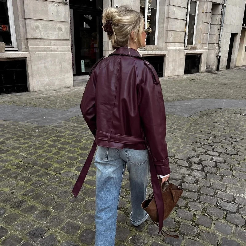 Veste Bomber Femme Simili Cuir – Coupe Courte Streetwear Tendance