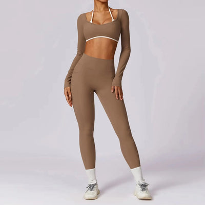 Damesportssæt i 2 dele - Leggings og bh - Rygløs - Hurtigttørrende - Yoga, løb og fitness