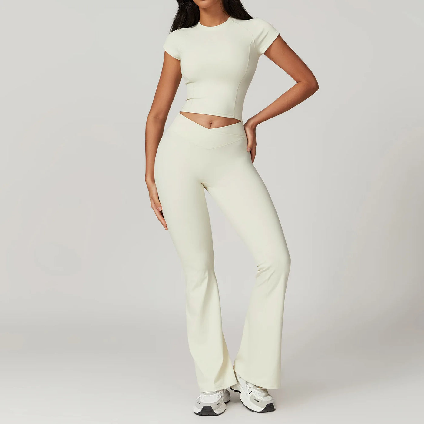 Damesportssæt i 2 dele - Udstrakte leggings &amp; croptop - Yoga- og fitnessoutfit - Åndbar - Slim Fit e mon