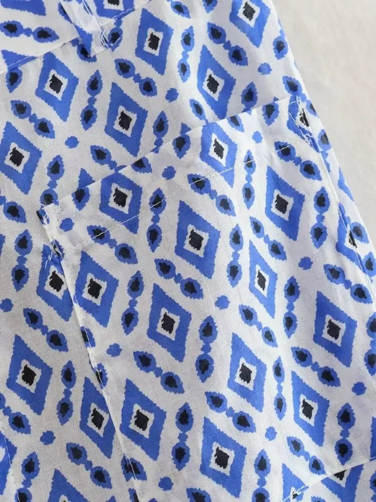 Ensemble Femme - Haut à Col Rond Sans Manches et Pantalon Long Taille Haute à Motif à Carreaux - Mode Été