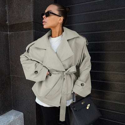 Veste Femme Safari Chic Kaki Clair – Patchwork Élégant, Boutonnée & Ceinturée – Automne