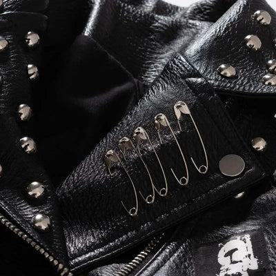 Veste Femme Simili Cuir Noire – Style Punk Rock Graffiti