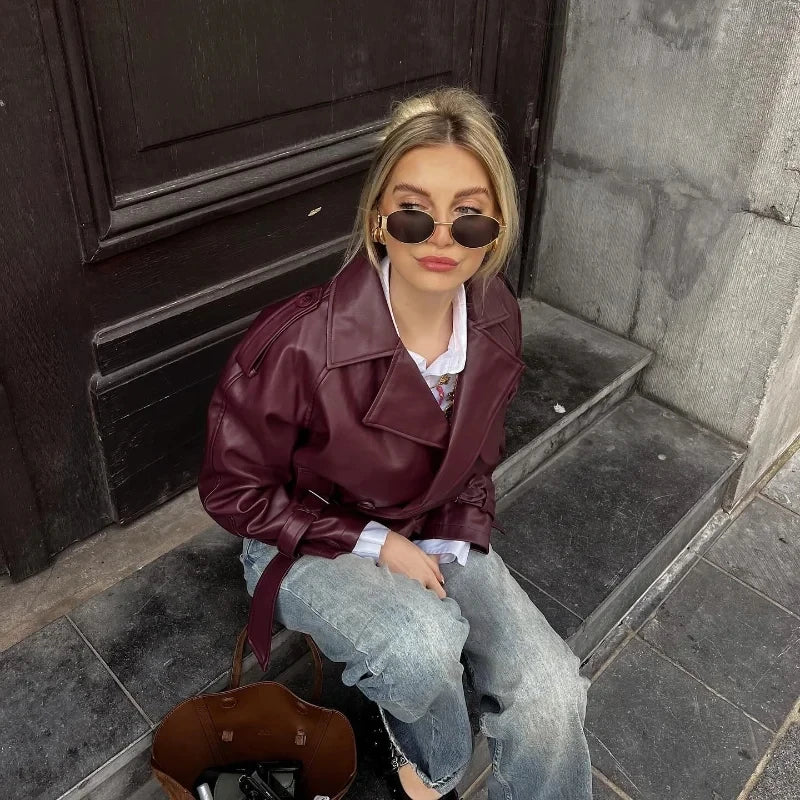 Veste Bomber Femme Simili Cuir – Coupe Courte Streetwear Tendance