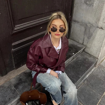 Veste Bomber Femme Simili Cuir – Coupe Courte Streetwear Tendance