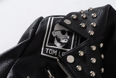 Veste Femme Simili Cuir Noire – Style Punk Rock Graffiti