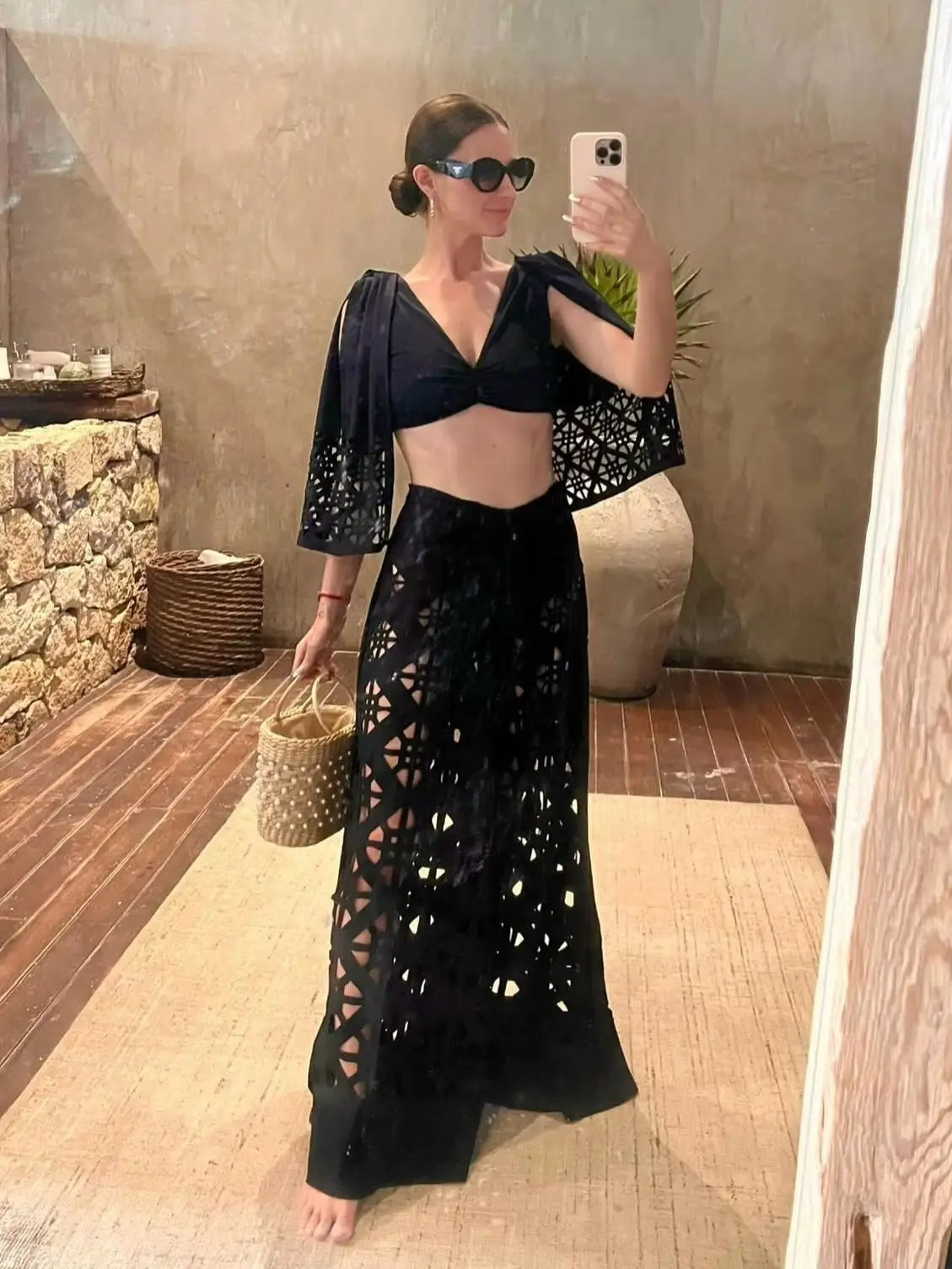 Women's Sexy Pants Set - Bootcut Cutouts - Solid Color - Streetwear Outfit - Women's Jumpsuit