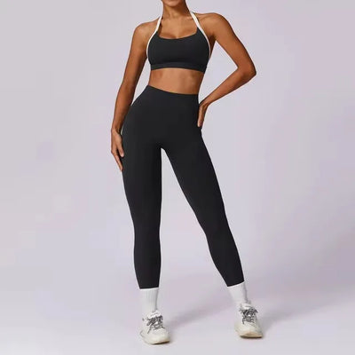Damesportssæt i 2 dele - Leggings og bh - Rygløs - Hurtigttørrende - Yoga, løb og fitness