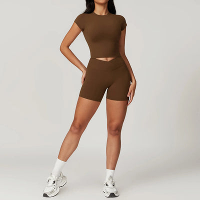 Damesportssæt i 2 dele - Udstrakte leggings &amp; croptop - Yoga- og fitnessoutfit - Åndbar - Slim Fit e mon