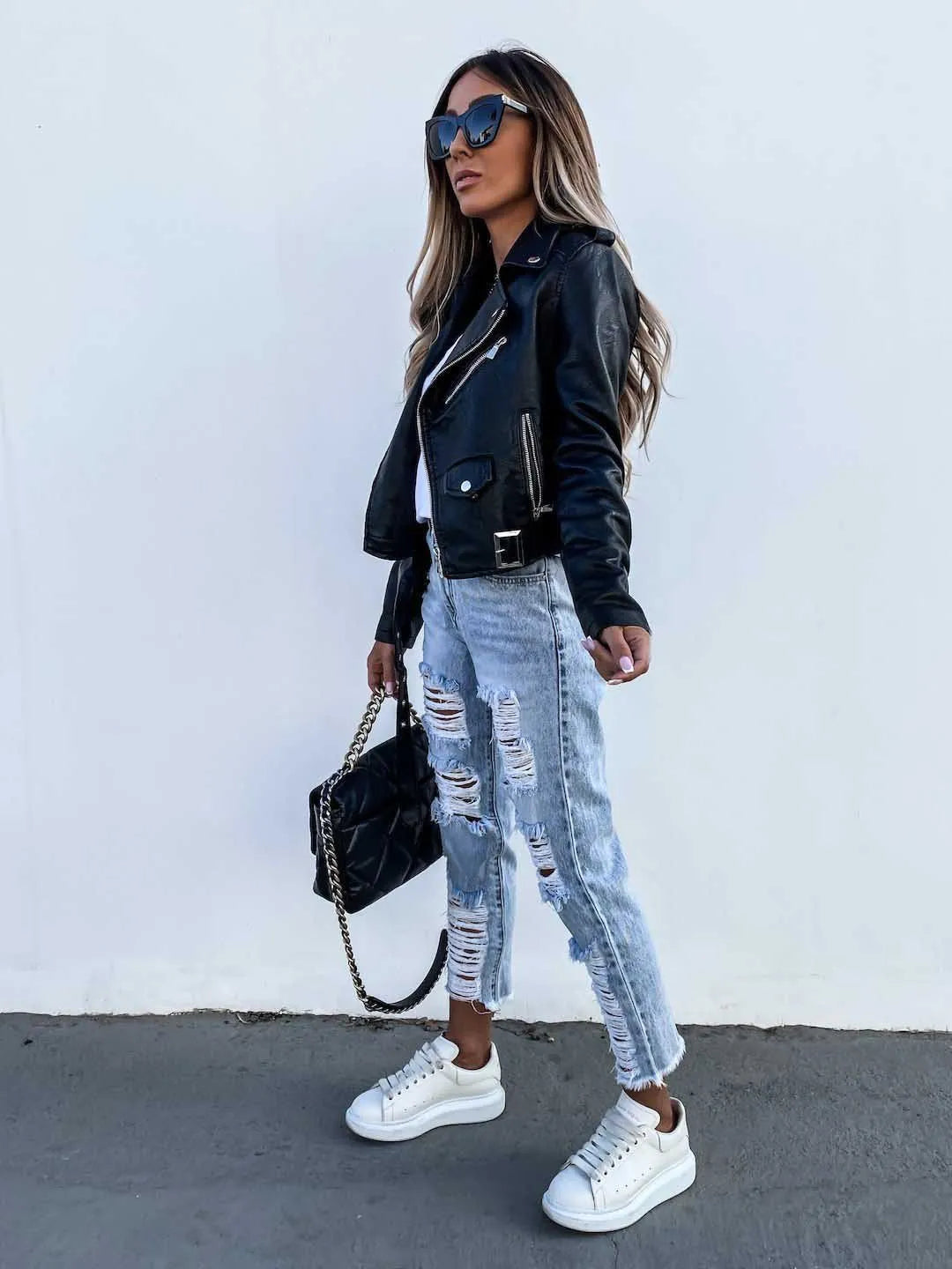 Veste simili cuir – Streetwear Chic Automne 2025 avec Zips et Poches