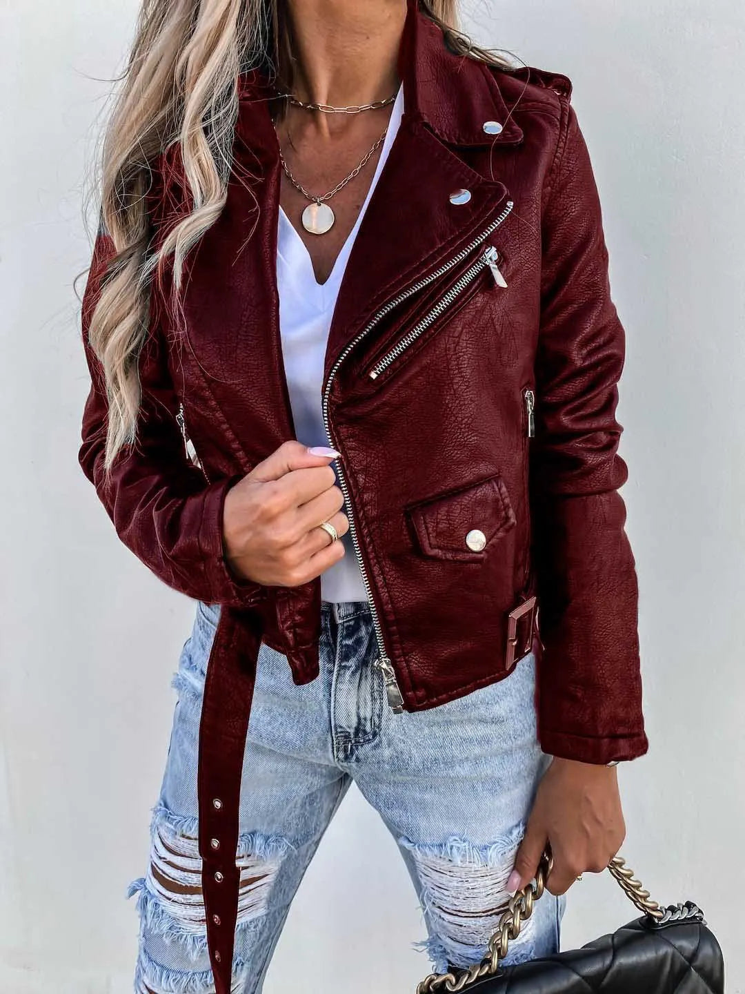 Veste simili cuir – Streetwear Chic Automne 2025 avec Zips et Poches
